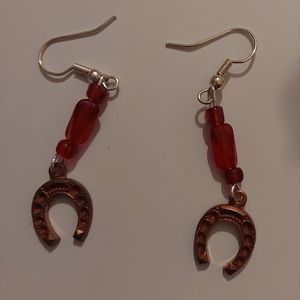 Handmade- Horseshoe earrings with red beads
